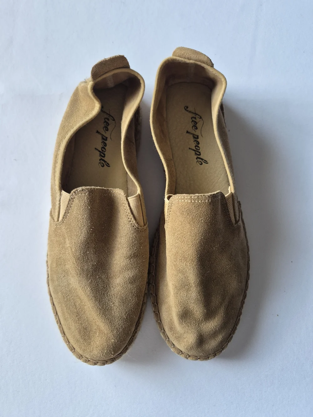 Free People Tan Suede Slip On Loafers Espadrilles Made in Spain Sz39